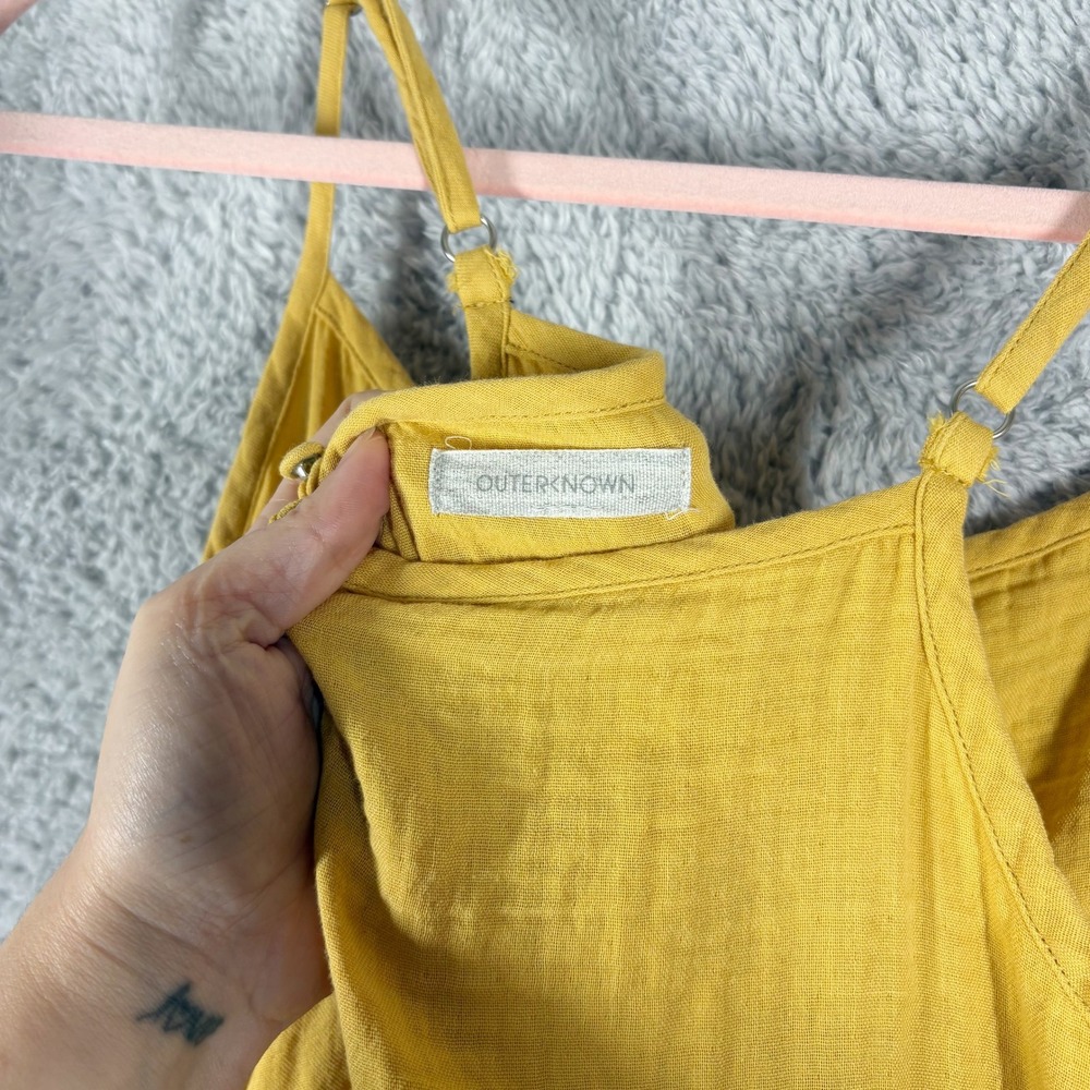 Outerknown The Sunday Gauze Organic Cotton Jumpsuit Size XL Yellow Sleeveless - Picture 8 of 12